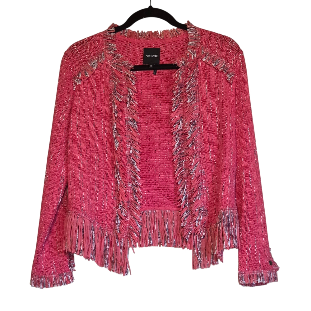 NIC+ZOE Vibrant Pink Cardigan with Silver Fringe